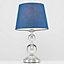 ValueLights Modern Polished Chrome And Acrylic Ball Touch Table Lamp With Navy Blue Light Shade