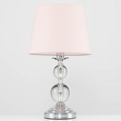 ValueLights Modern Polished Chrome And Acrylic Ball Touch Table Lamp With Pink Light Shade