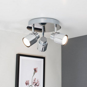 ValueLights Modern Polished Chrome IP44 Rated 3 Way Round Plate Bathroom Ceiling Spotlight