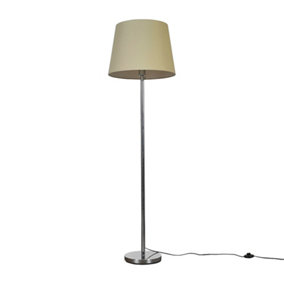 ValueLights Modern Polished Chrome Metal Standard Floor Lamp With Beige Shade