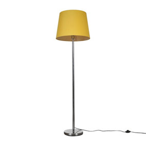 ValueLights Modern Polished Chrome Metal Standard Floor Lamp With Mustard Shade