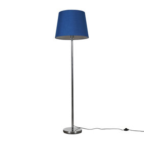 ValueLights Modern Polished Chrome Metal Standard Floor Lamp With Navy Blue Shade