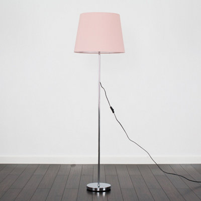 ValueLights Modern Polished Chrome Metal Standard Floor Lamp With Pink Shade