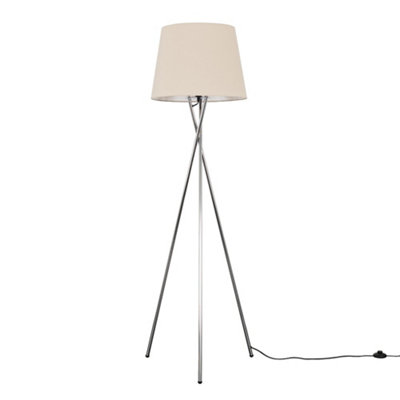 ValueLights Modern Polished Chrome Metal Tripod Floor Lamp With Beige Shade