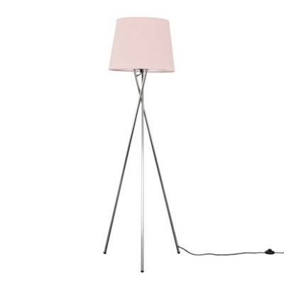 ValueLights Modern Polished Chrome Metal Tripod Floor Lamp With Pink Shade