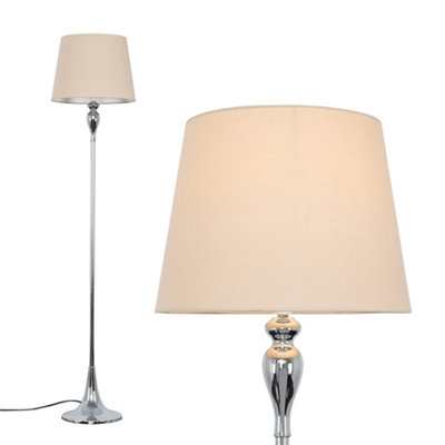 ValueLights Modern Polished Chrome Spindle Design Floor Lamp With Beige Shade