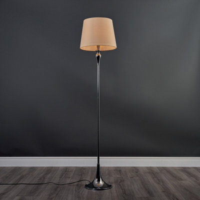 ValueLights Modern Polished Chrome Spindle Design Floor Lamp With Beige Shade