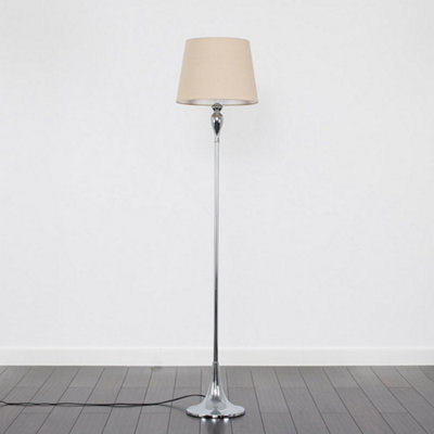 ValueLights Modern Polished Chrome Spindle Design Floor Lamp With Beige Shade