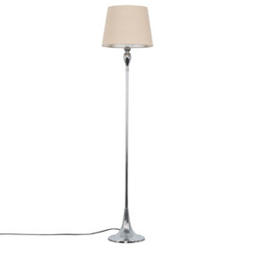ValueLights Modern Polished Chrome Spindle Design Floor Lamp With Beige Tapered Shade - Includes 10w LED GLS Bulb 3000K Warm White
