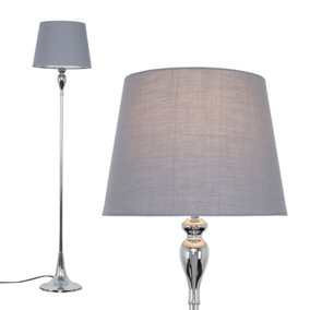 ValueLights Modern Polished Chrome Spindle Design Floor Lamp With Grey Shade