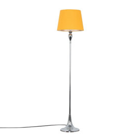 ValueLights Modern Polished Chrome Spindle Design Floor Lamp With Mustard Shade