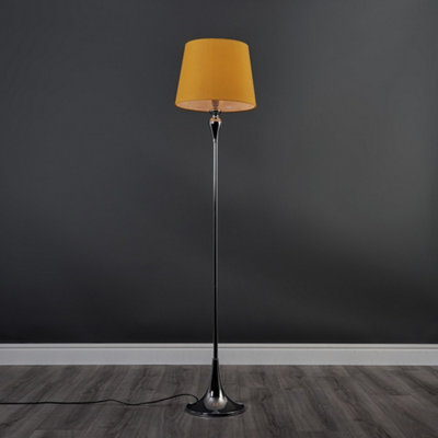 ValueLights Modern Polished Chrome Spindle Design Floor Lamp With Mustard Shade