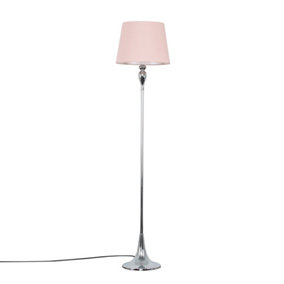 ValueLights Modern Polished Chrome Spindle Design Floor Lamp With Pink Shade