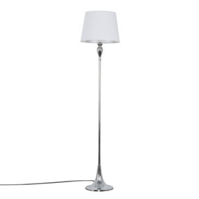 ValueLights Modern Polished Chrome Spindle Design Floor Lamp With White Tapered Shade