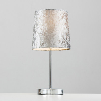 ValueLights Modern Polished Chrome Table Lamp With Silver Grey Velvet Shade
