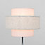 ValueLights Modern Polished Chrome Touch Bedside Table With Pink And Grey Herringbone Shade