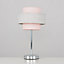 ValueLights Modern Polished Chrome Touch Bedside Table With Pink And Grey Herringbone Shade
