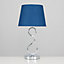 ValueLights Modern Polished Chrome Touch Table Lamp With Navy Blue Shade