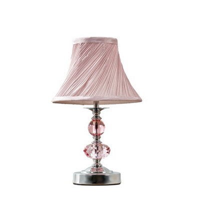 ValueLights Modern Polished Chrome Touch Table Lamp With Pink Pleated Shade