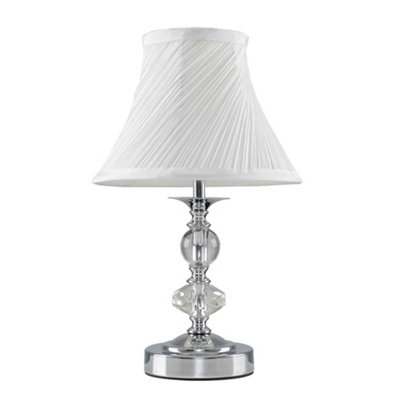 ValueLights Modern Polished Chrome Touch Table Lamp With White Pleated Shade