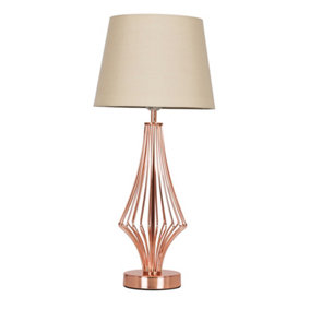 ValueLights Modern Polished Copper Metal Wire Geometric Diamond Design Table Lamp With Beige Shade