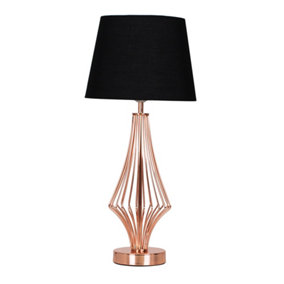 ValueLights Modern Polished Copper Metal Wire Geometric Diamond Design Table Lamp With Black Tapered Shade