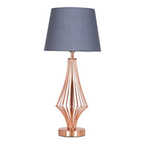ValueLights Modern Polished Copper Metal Wire Geometric Diamond Design Table Lamp With Grey Shade