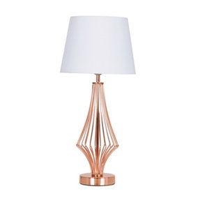 ValueLights Modern Polished Copper Metal Wire Geometric Diamond Design Table Lamp With White Shade