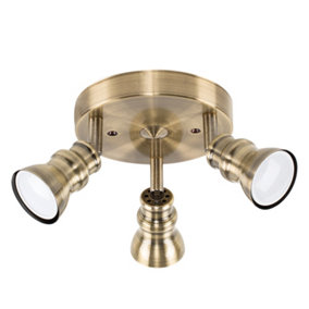 ValueLights Modern Retro Antique Brass 3 Way Round Adjustable Ceiling Spotlight