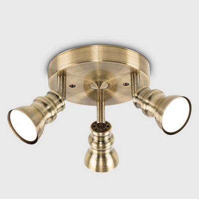 ValueLights Modern Retro Antique Brass 3 Way Round Adjustable Ceiling Spotlight