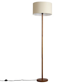 ValueLights Modern Scandi Floor Lamp In Dark Wooden Finish With Beige Drum Shade - Includes 6w LED GLS Bulb 3000K Warm White