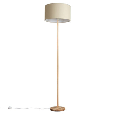 ValueLights Modern Scandi Floor Lamp In Light Wooden Finish With Beige Drum Shade - Includes 6w LED GLS Bulb 3000K Warm White