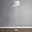 ValueLights Modern Scandi Floor Lamp In Light Wooden Finish With Cool Grey Drum Shade