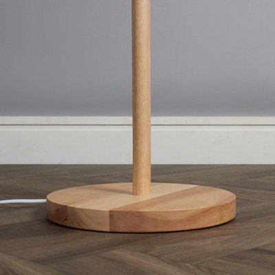 ValueLights Modern Scandi Floor Lamp In Light Wooden Finish With Cool Grey Drum Shade