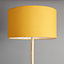 ValueLights Modern Scandi Floor Lamp In Light Wooden Finish With Mustard Drum Shade