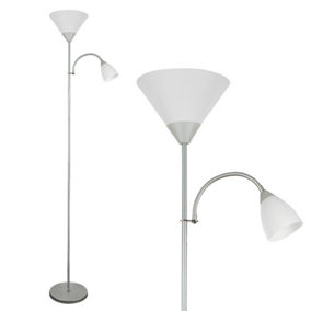 ValueLights Modern Silver 2 Way Parent And Child Uplighter And Spotlight Design Floor Lamp