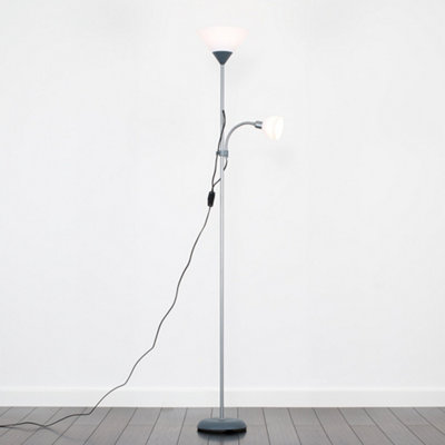 ValueLights Modern Silver 2 Way Parent And Child Uplighter And Spotlight Design Floor Lamp