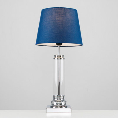 ValueLights Modern Silver And Clear Glass Touch Floor Lamp With Navy Light Shade