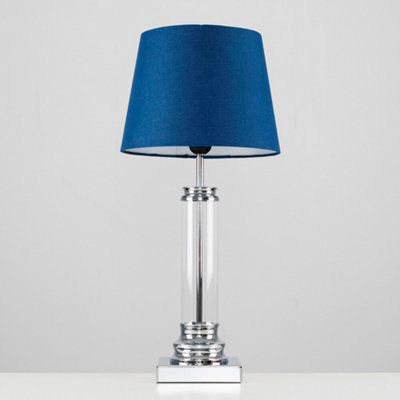 ValueLights Modern Silver And Clear Glass Touch Floor Lamp With Navy Light Shade