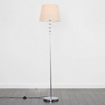 ValueLights Modern Silver Chrome And Clear Acrylic Ball Floor Lamp With Beige Shade