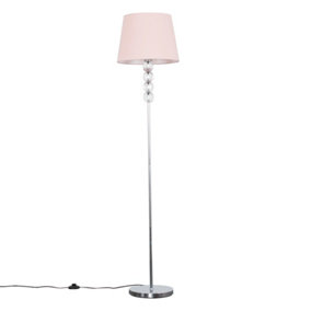 ValueLights Modern Silver Chrome And Clear Acrylic Ball Floor Lamp With Pink Shade
