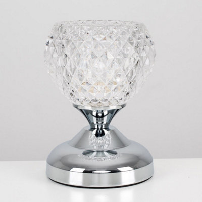 ValueLights Modern Silver Chrome And Decorative Glass Bedside Touch Table Lamp