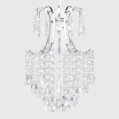 ValueLights Modern Silver Chrome Ceiling Pendant Light Shade With Clear Acrylic Droplets