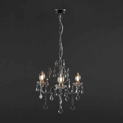 ValueLights Modern Silver Chrome Pendant Ceiling Light With Clear Glass Droplets