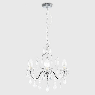 ValueLights Modern Silver Chrome Pendant Ceiling Light With Clear Glass Droplets