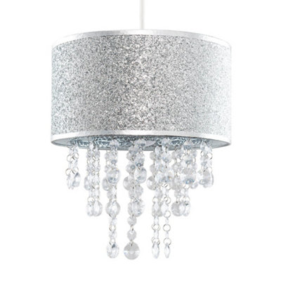 ValueLights Modern Silver Glitter Cylinder Ceiling Pendant Light