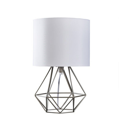 ValueLights Modern Silver Metal Basket Cage Bed Side Table Lamp With White Fabric Shade