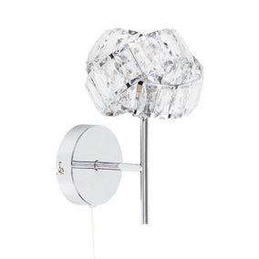 ValueLights Modern Single Chrome And Clear Acrylic Jewel Intertwined Rings Pull Switch Wall Light