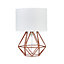 ValueLights Modern Small Copper Metal Basket Cage Table Lamp With White Fabric Shade