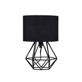 ValueLights Modern Small Satin Black Metal Basket Cage Table Lamp With Black Fabric Shade